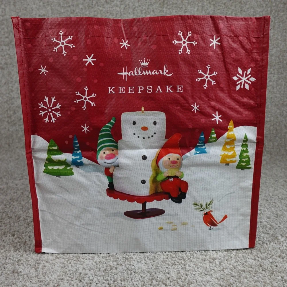 Hallmark Keepsake Reusable Christmas Tote Bag Gnomes Snowman Red LPR3625 2021